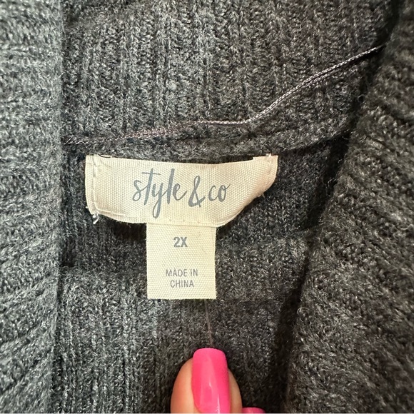 Style & Co Womens High Low Hem Turtleneck Sweater Gray 2X - Picture 7 of 9